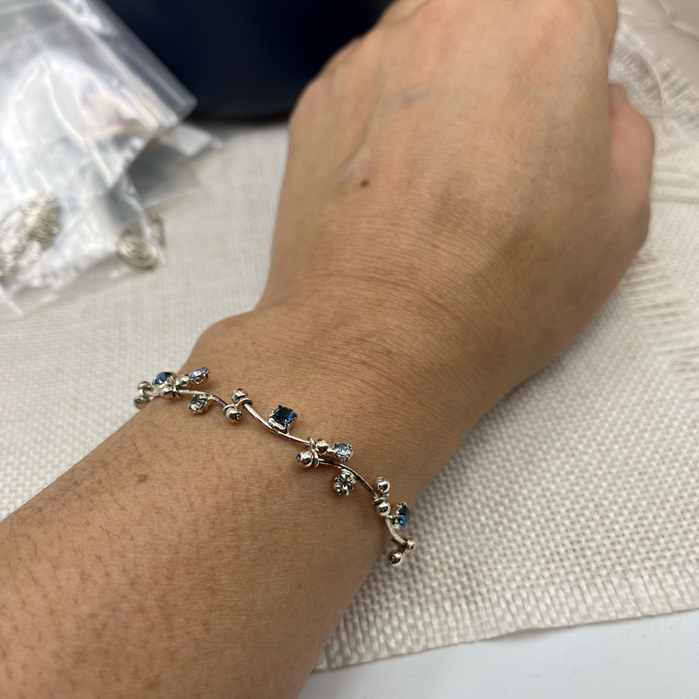 Vintage Vine CZ Bracelet Blue & Clear Stones | 7.25" - Picture 5 of 17